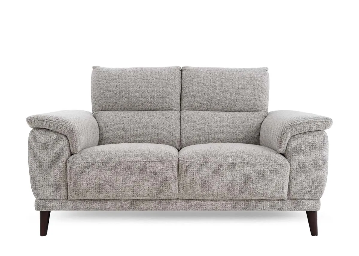 A beige fabric 2 seater sofa from EZ Livings Savoy range. Front view