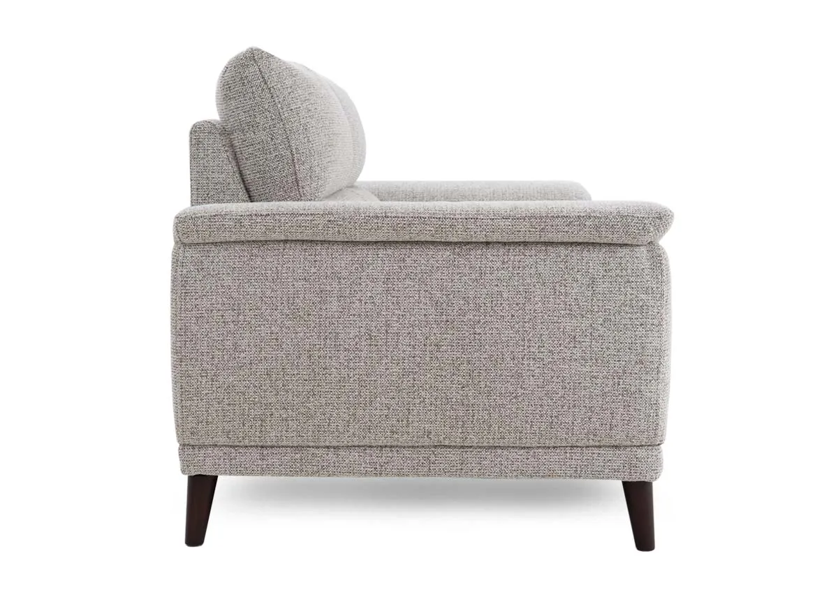 A beige fabric 2 seater sofa from EZ Livings Savoy range. Side view