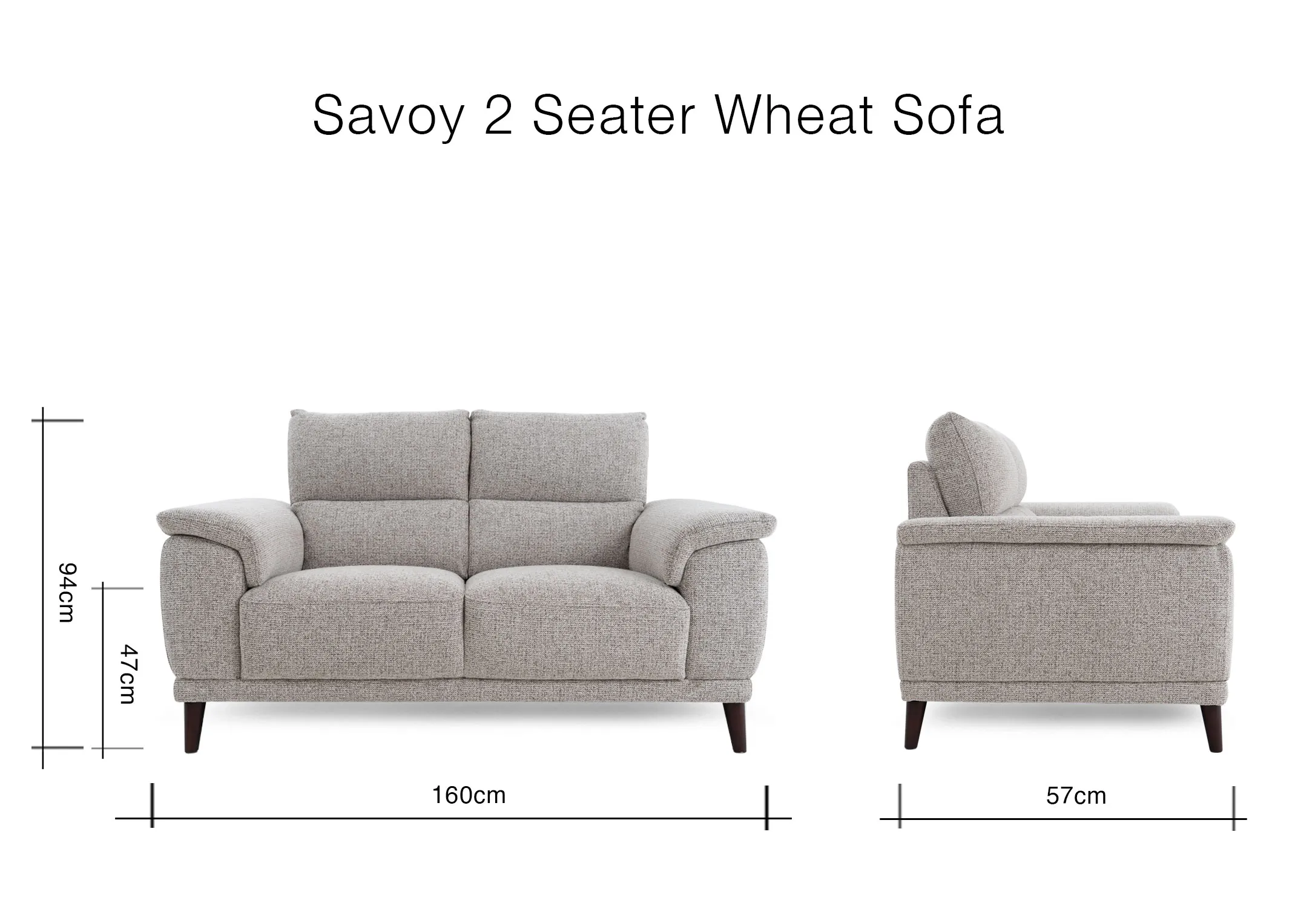 A dimension image of the Savoy 2 Seater sofa with 160cm x 94cm