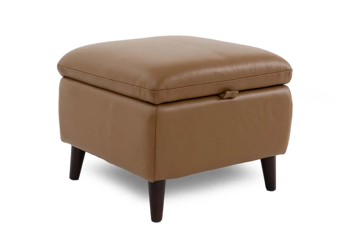 Tan Leather Storage Footstool - Savoy