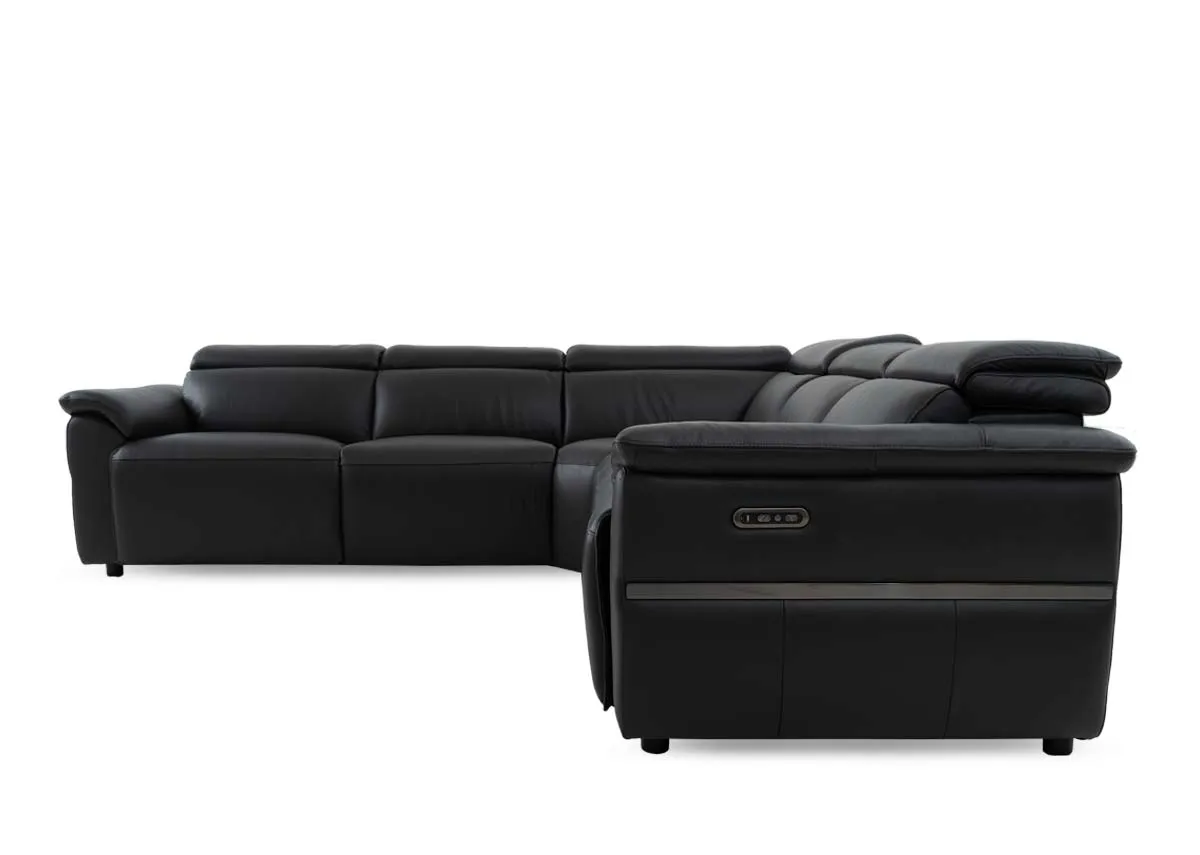 A charcoal leather modular corner sofa from EZ Livings Moreno range. Side view 