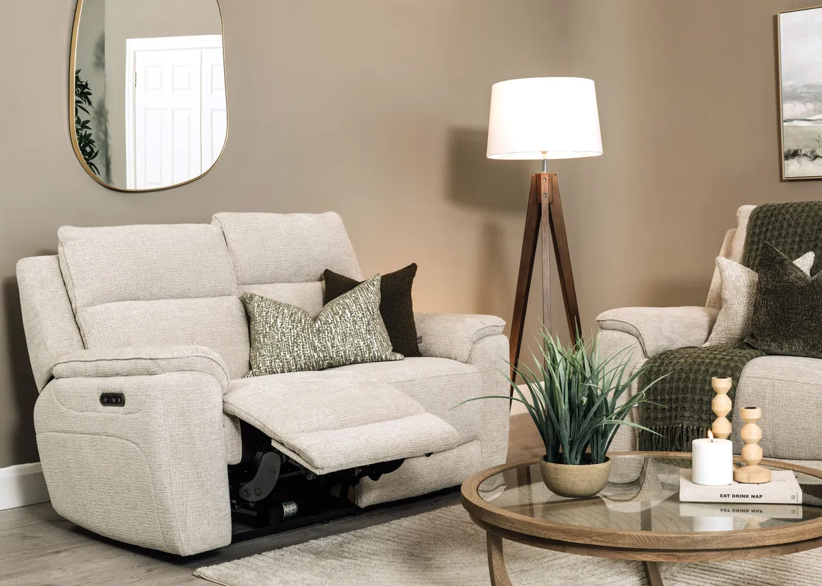 2.5 Seater Beige Fabric Power Reclining Sofa - Aura