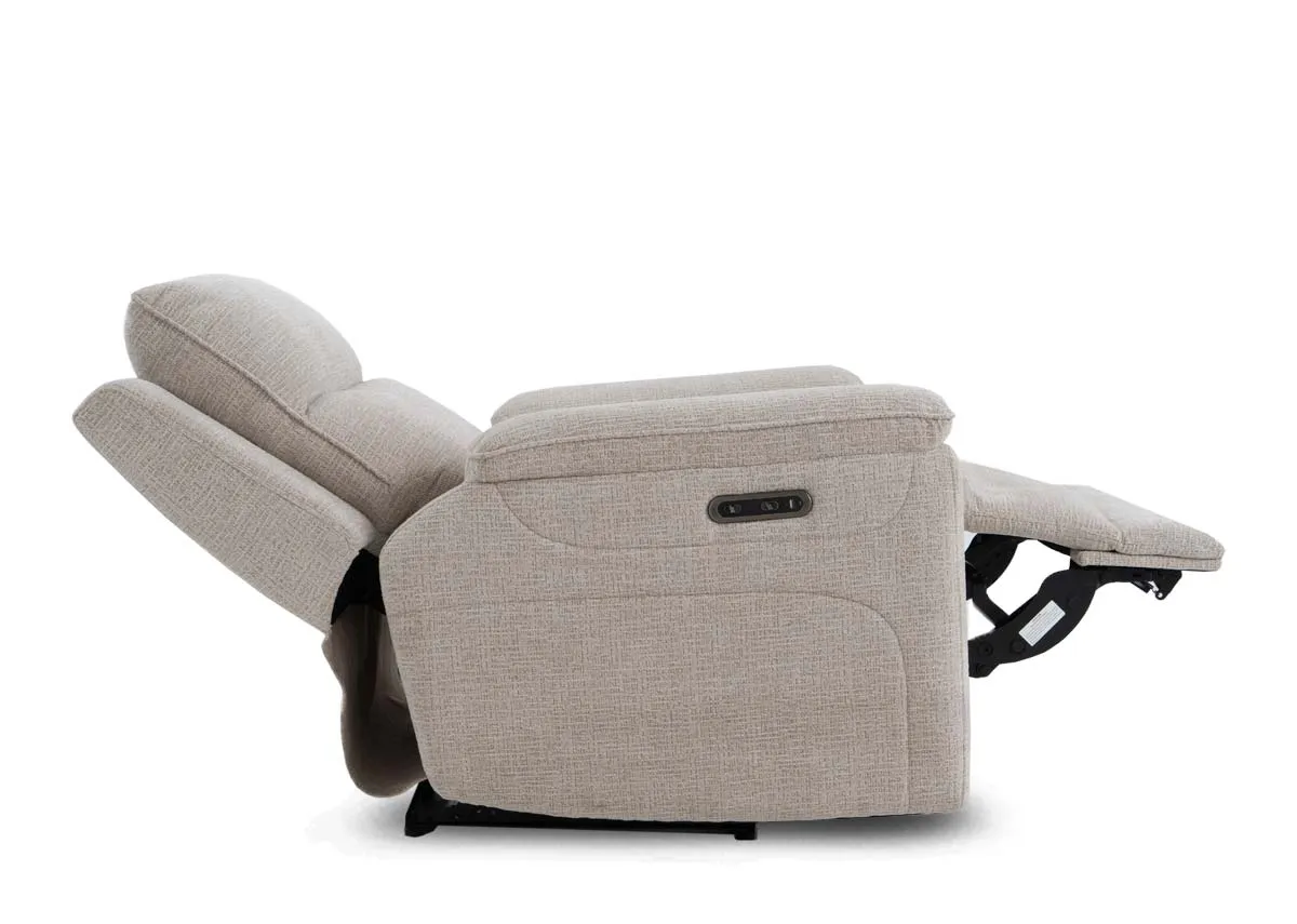 A dimension image of the Aura Beige Recliner 104cm x 103cm x 56-166cm