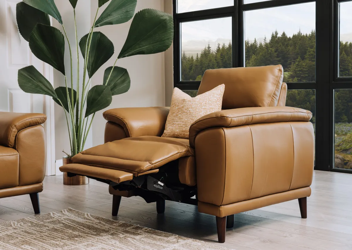 Tan Leather Power Recliner - Savoy