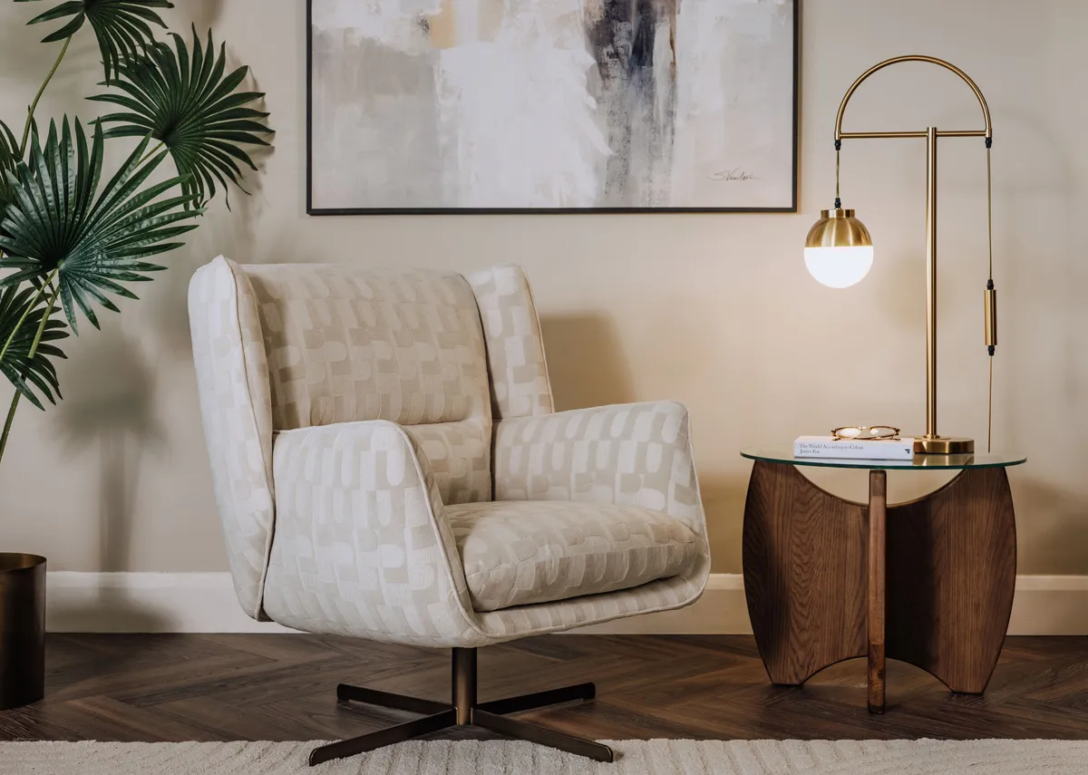 Cream Abstract Fabric Swivel Chair - Gary