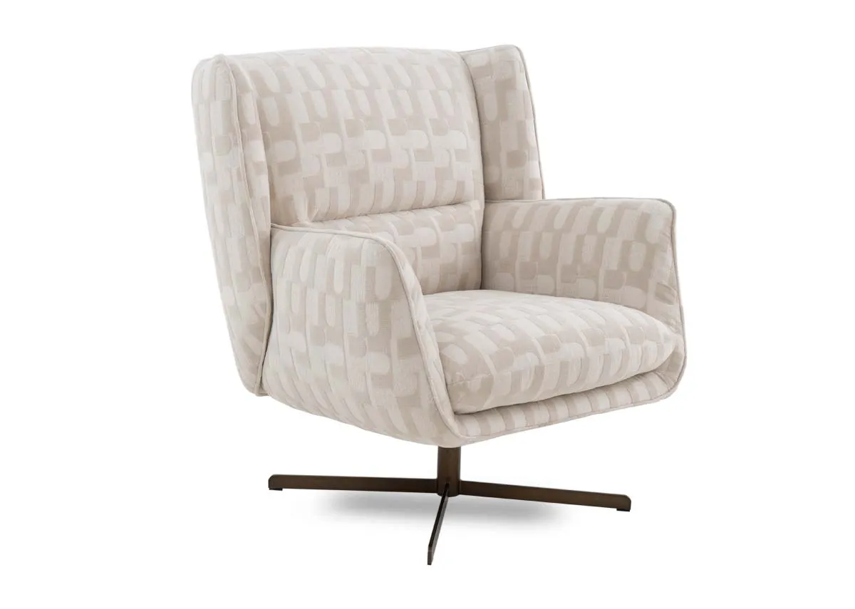 Cream Abstract Fabric Swivel Chair - Gary