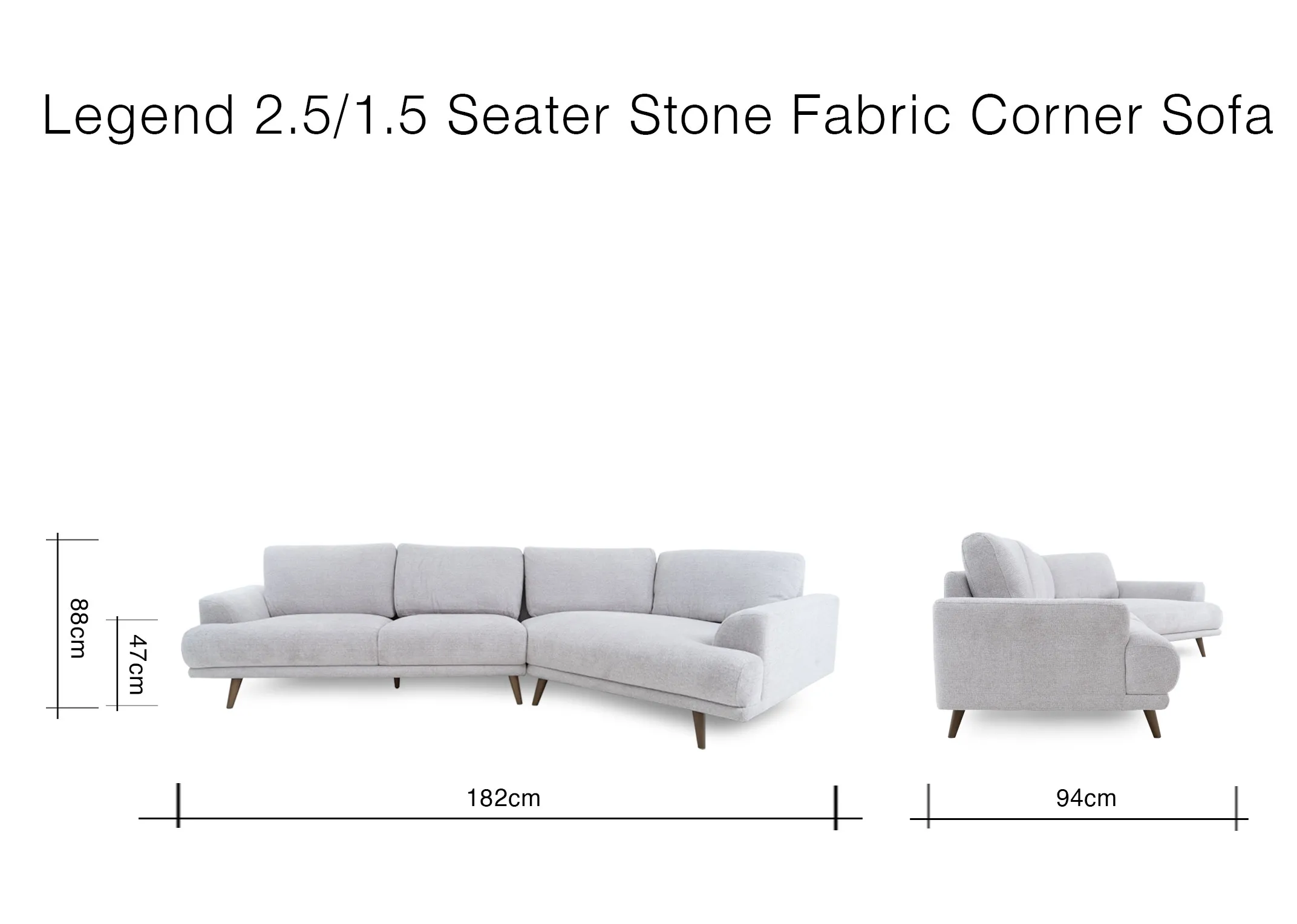 A dimension image of the Legend Corner sofa with 