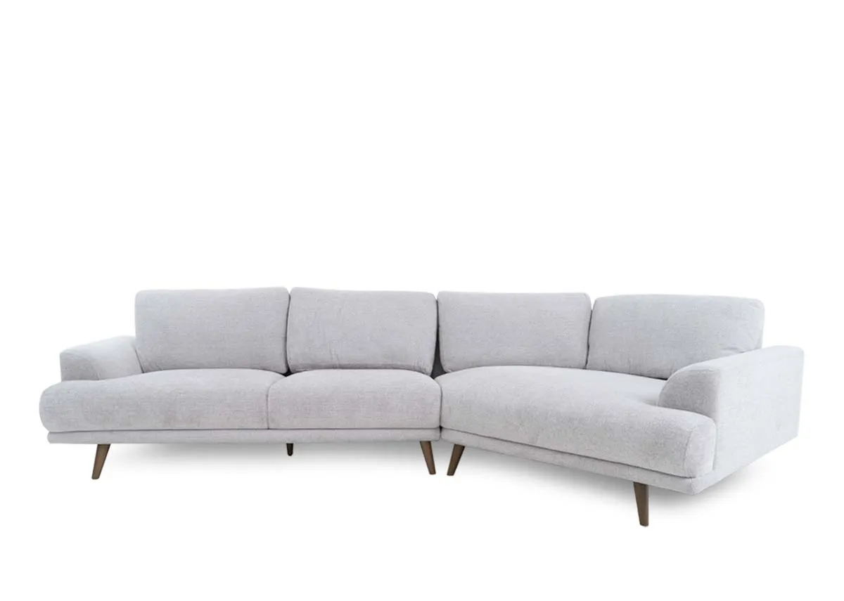 A stone grey corner sofa from EZ Livings Legend range. Side view of armrest on 2.5 seater