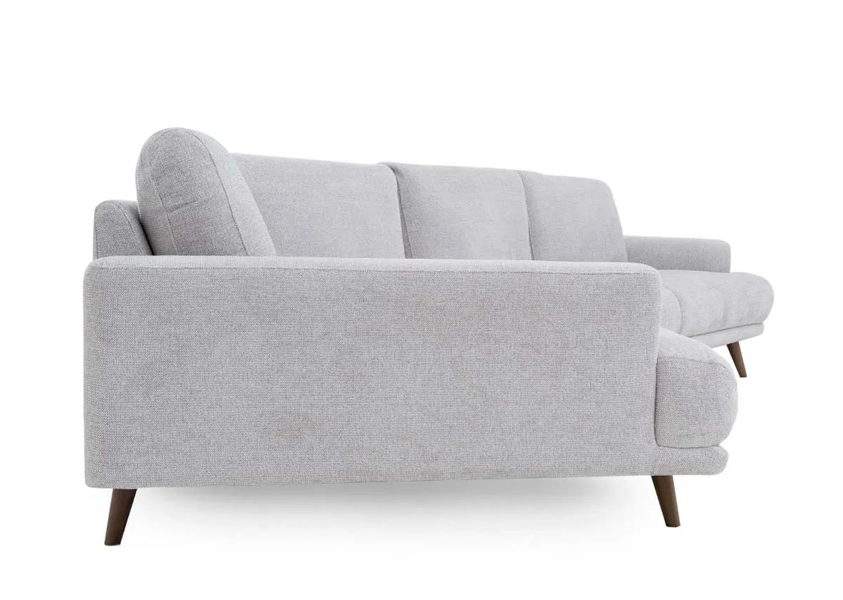 A stone grey corner sofa from EZ Livings Legend range.Side view of armrest on 2.5 seater