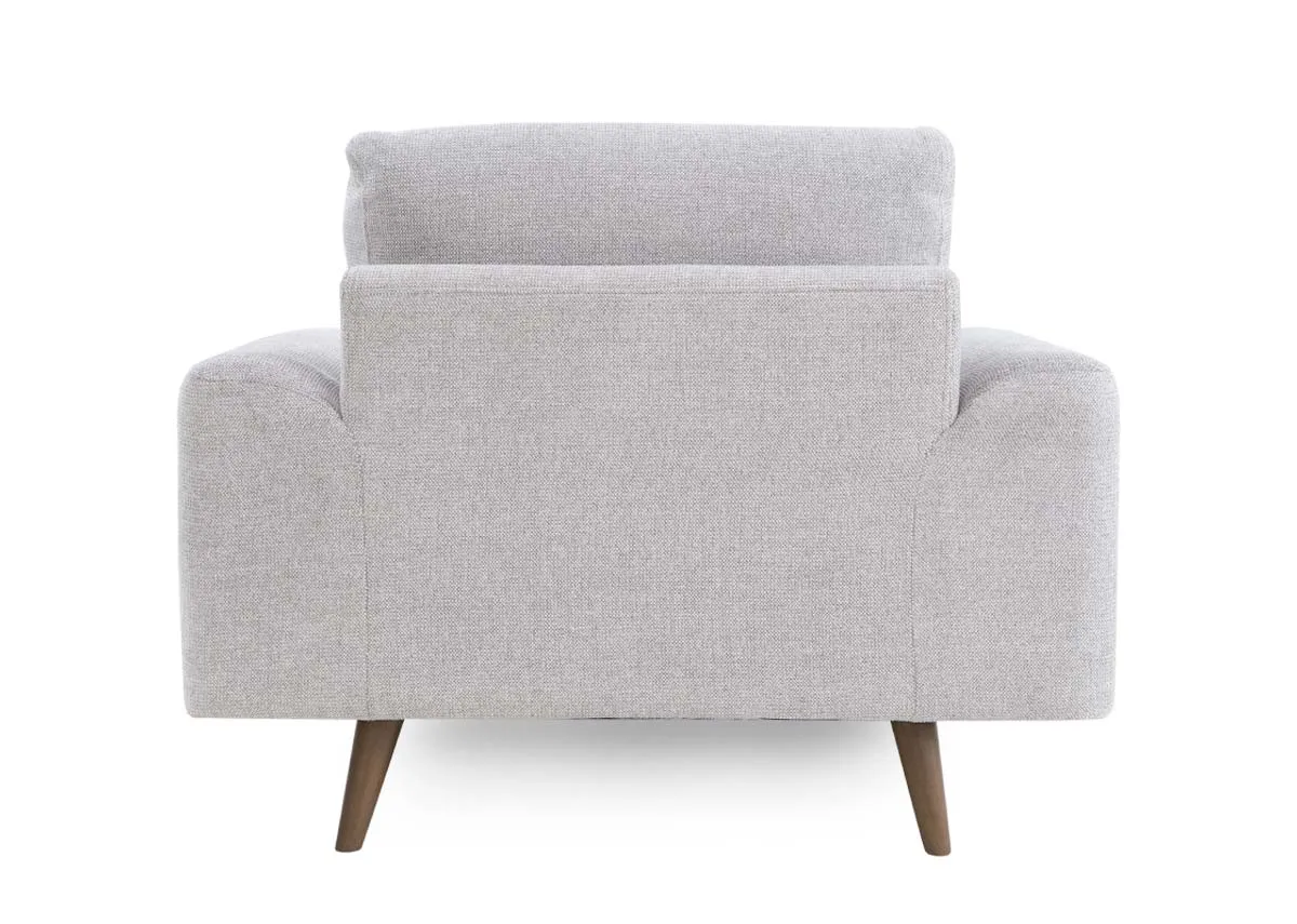 A light grey fabric armchair from EZ Livings Legend range. Back view.