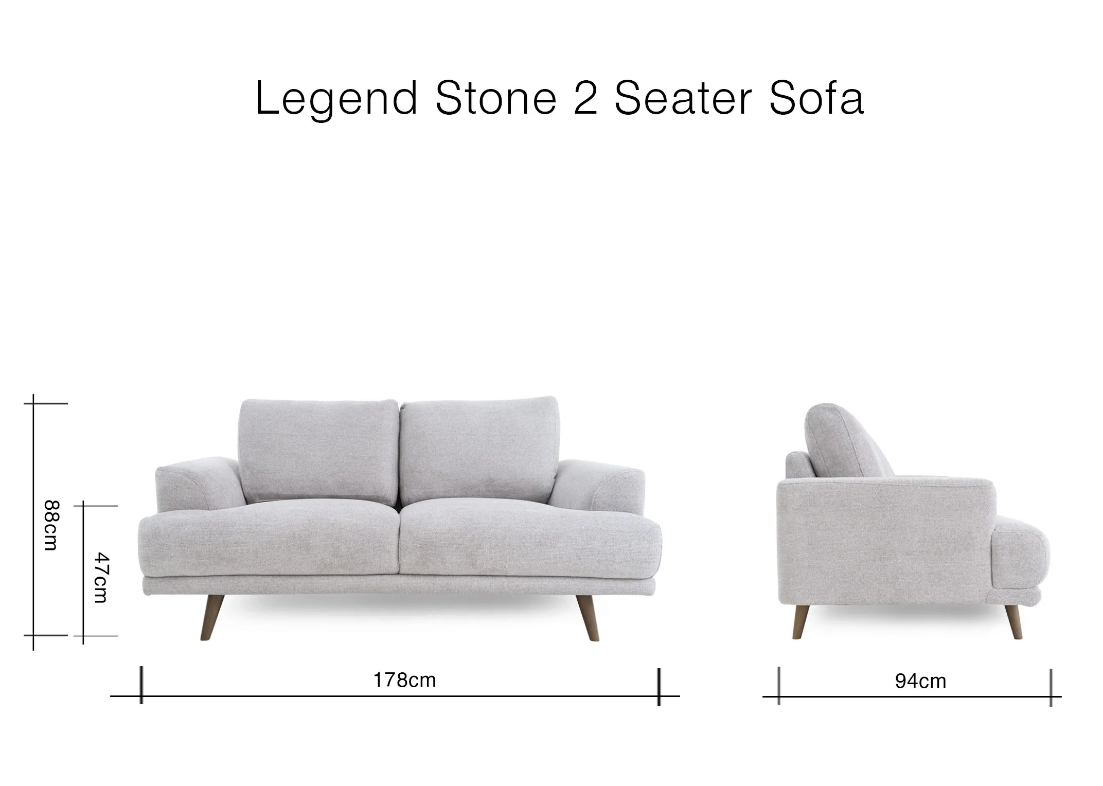 A dimension image of the Legend 2 Seater sofa with 178cm x 84cm x 88cm