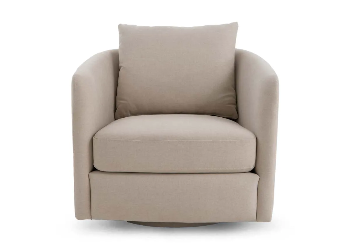 A dimension image of the Cozy beige swivel chair with 86cm x 84cm x 86cm x 46cm