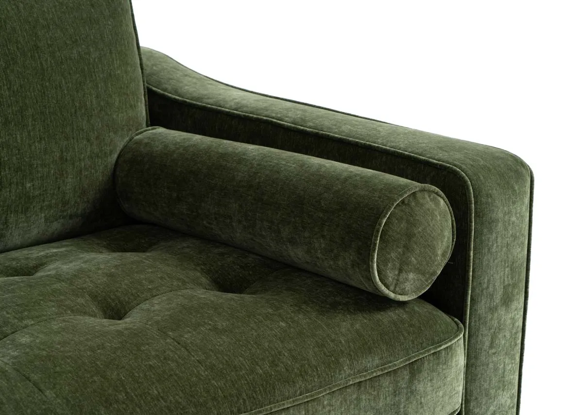A green fabric 2.5 seater sofa from EZ Living Furniture genoa range.Side view of low arms