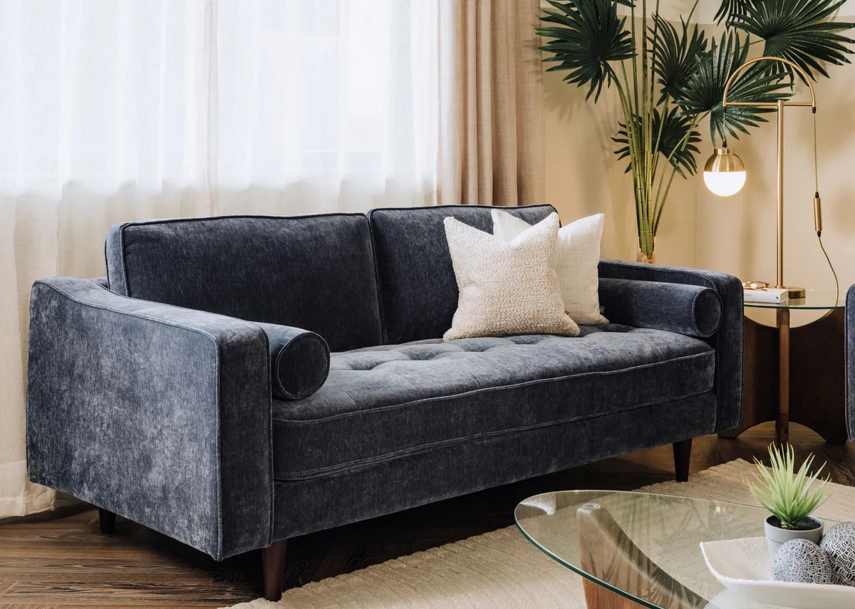 2.5 Seater Blue Fabric Sofa - Genoa