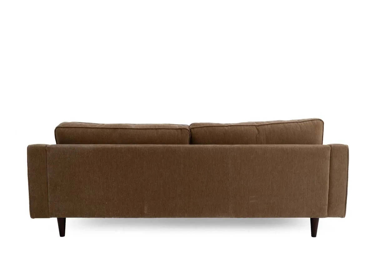 A 3 seater brown fabric sofa from EZ Livings Genoa range.Side view