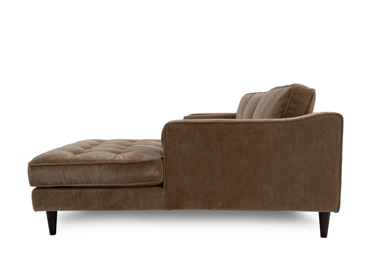 A light brown fabric RHF corner chaise from EZ Livings Genoa range. Side view