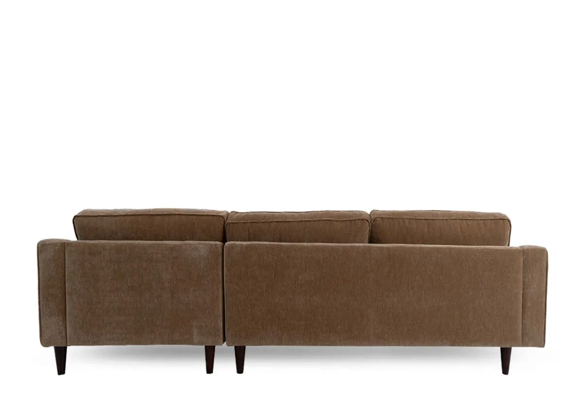 A light brown fabric RHF corner chaise from EZ Livings Genoa range. View of back of sofa