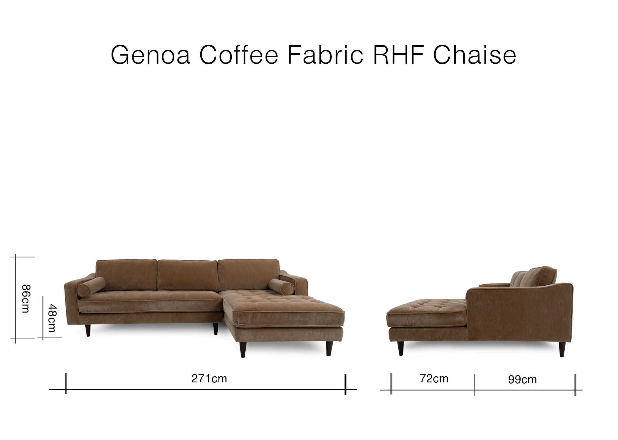 A dimension image of the Genoa Coffee Corner Chaise with 271cm x 86cm
