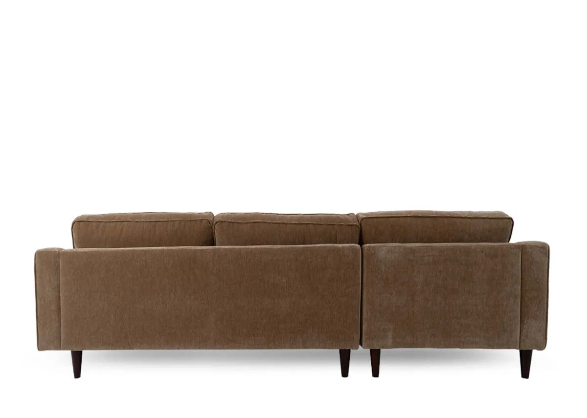 A light brown fabric lhf corner chaise from EZ Livings Genoa range.Back view of low seat rest.