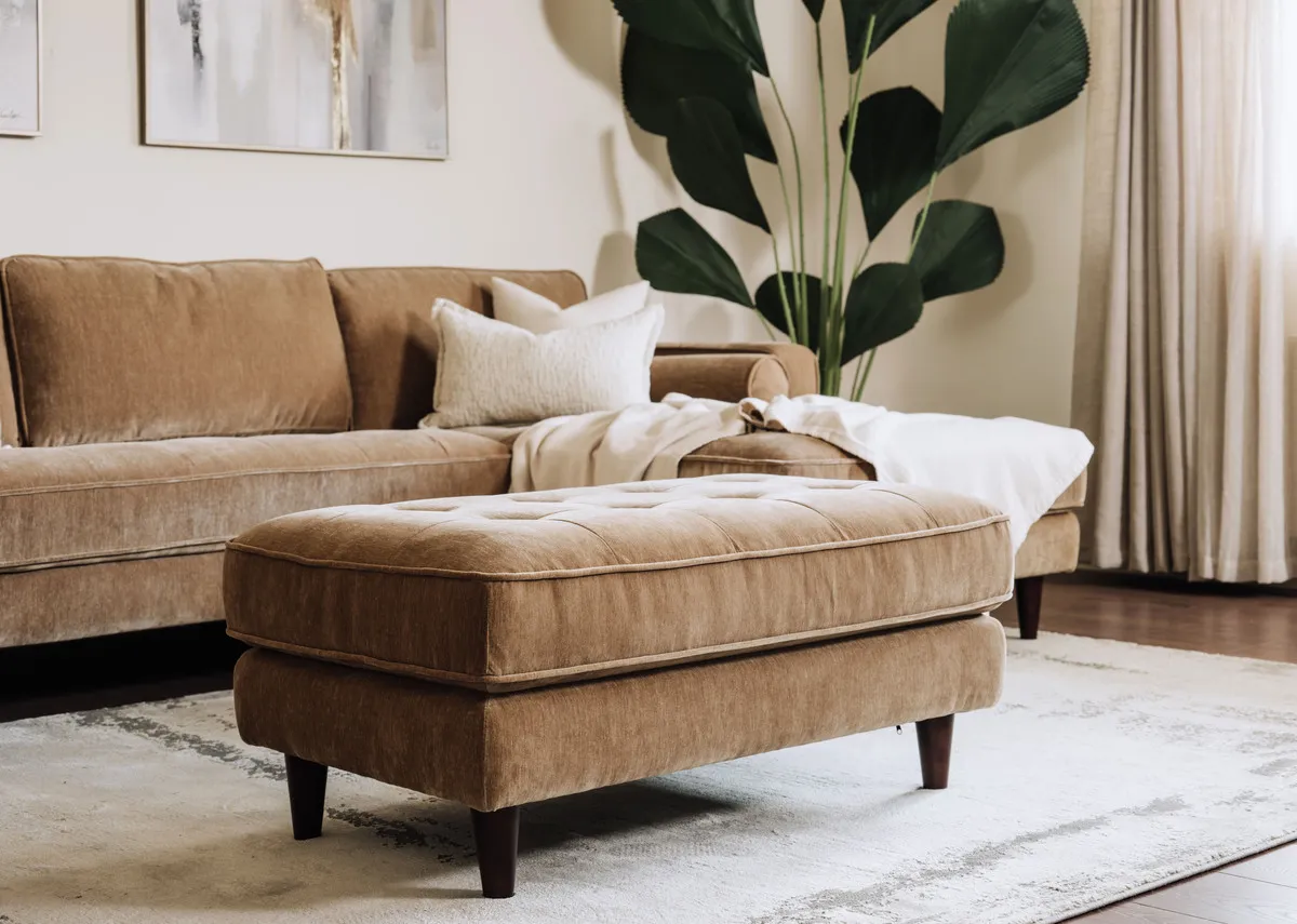 A lifestyle image of the Genoa footstool with chaise.