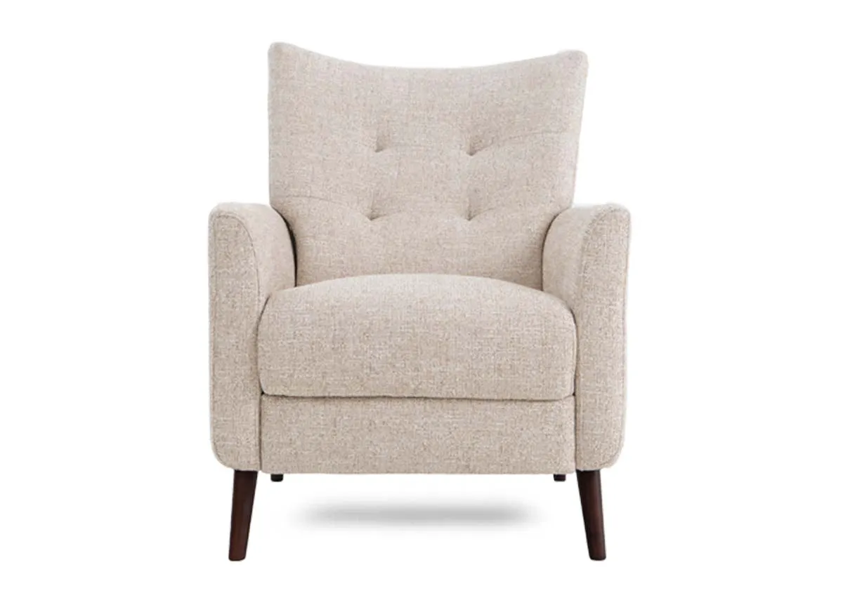 A cream fabric armchair from EZ Livings Ivy range. Front view