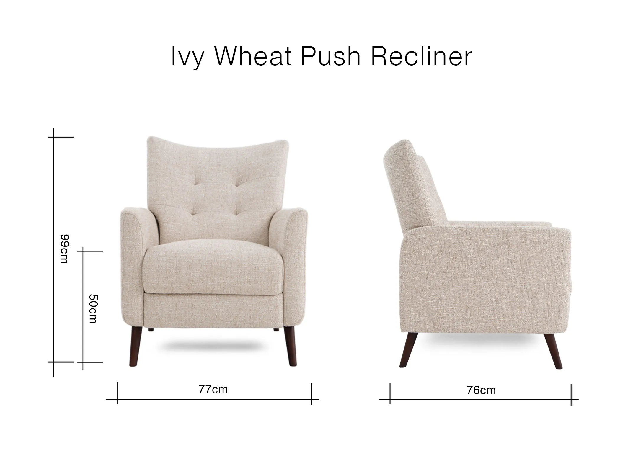 A dimension image of the Ivy Chair with 77cm x 78cm x 99cm x 50cm