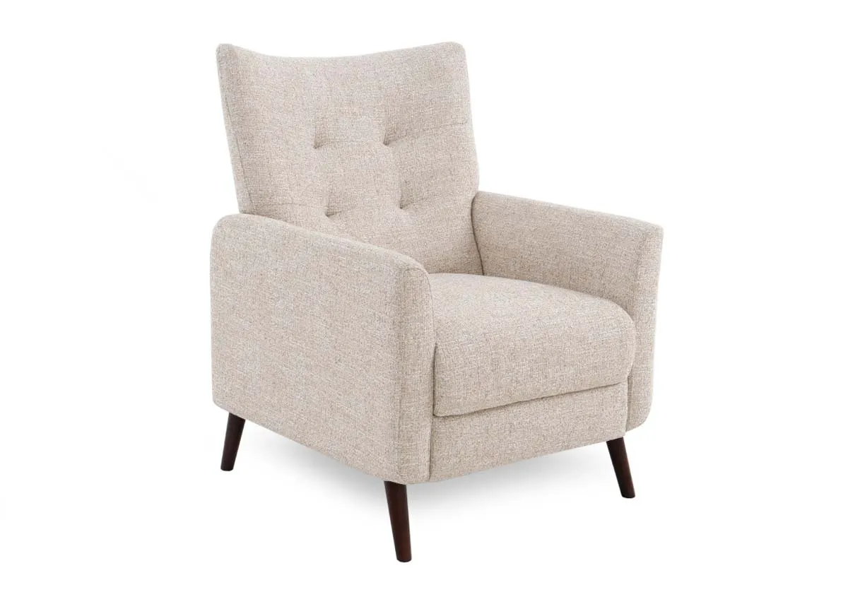 A cream fabric armchair from EZ Livings Ivy range. Angled view.