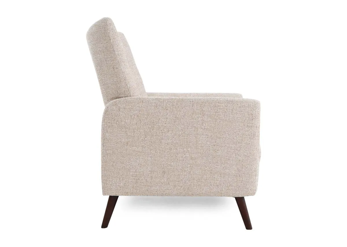 A cream fabric armchair from EZ Livings Ivy range. Side view