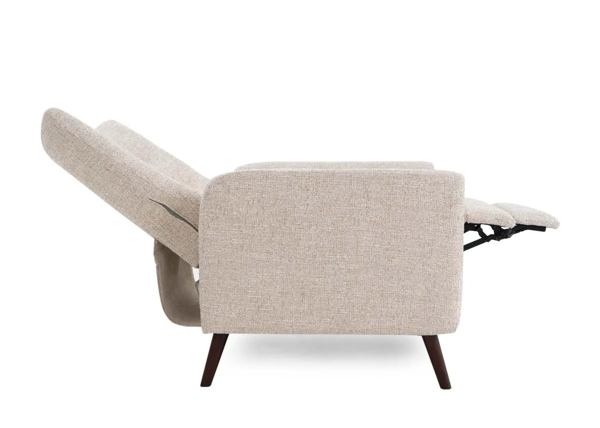 A cream fabric armchair from EZ Livings Ivy range. Manual push back reclined chair