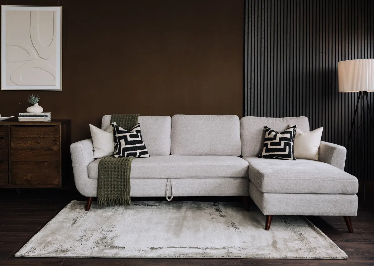 A dimension image of the LAF Sasha sofabed with 277cm x 90cm x 158cm