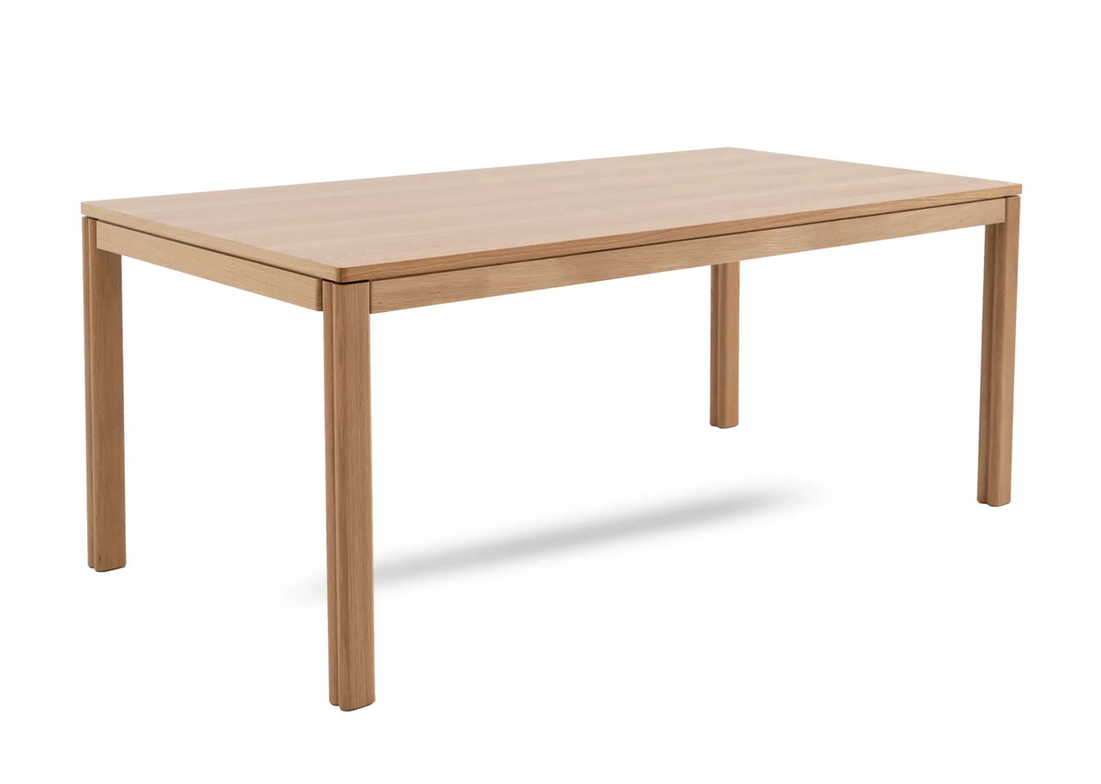 A rectangular oak dining table from EZ Livings Kari range. Angled view of table fixed.