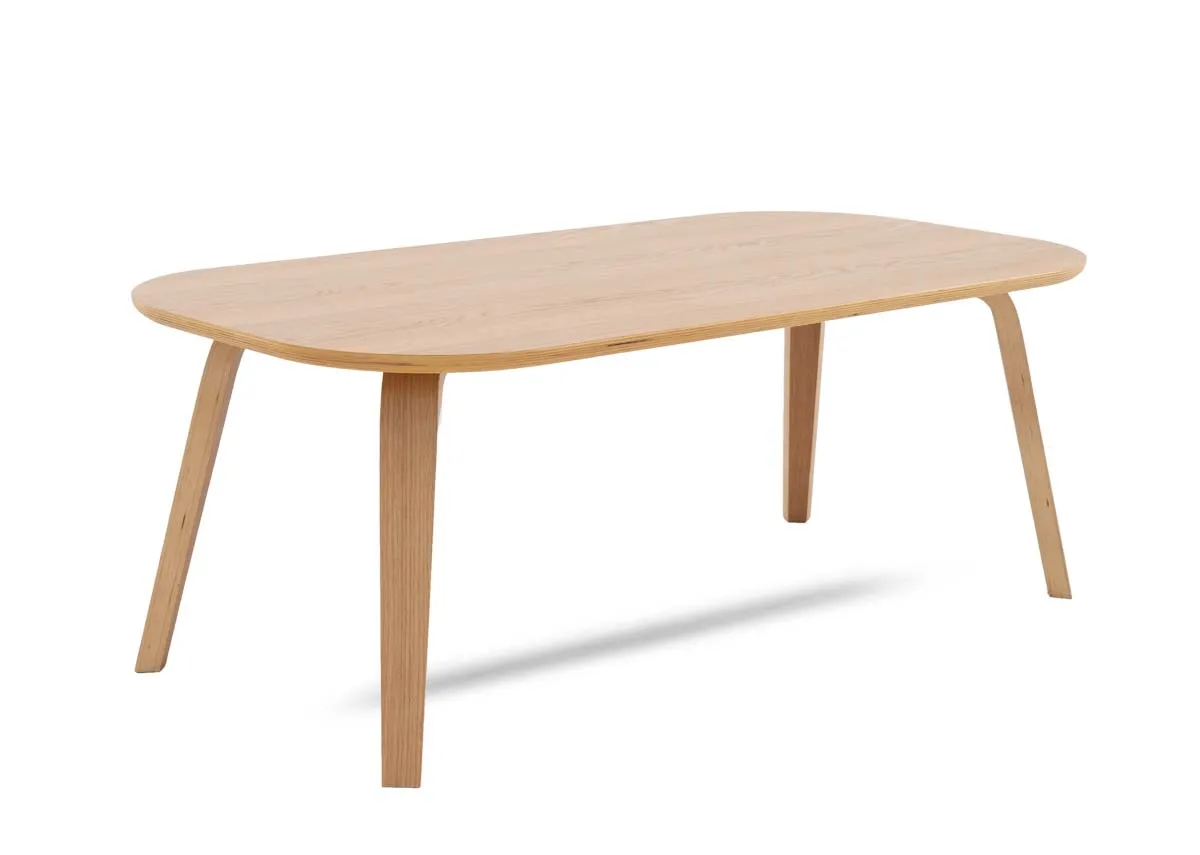 A rectangular coffee table from EZ Livings Anton range. Angled view of scandi natural oak table.