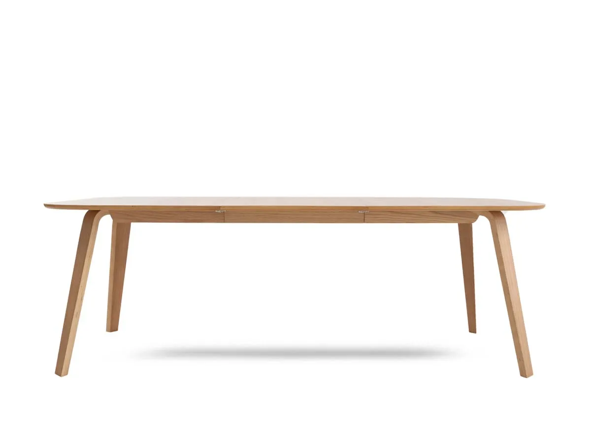 An oak rectangular dining table from EZ Livings Anton range.Front view of table extended.