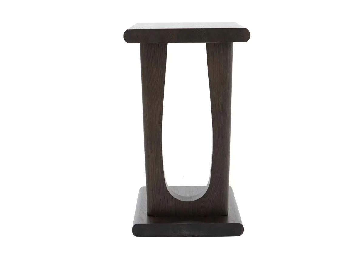A dark oak laptop table from EZ Livings Flow range.Front view