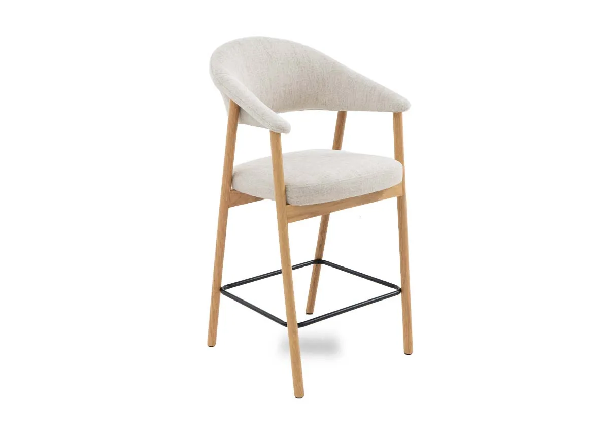 Natural Counter Bar Stool with Beige Fabric Seat - Elk