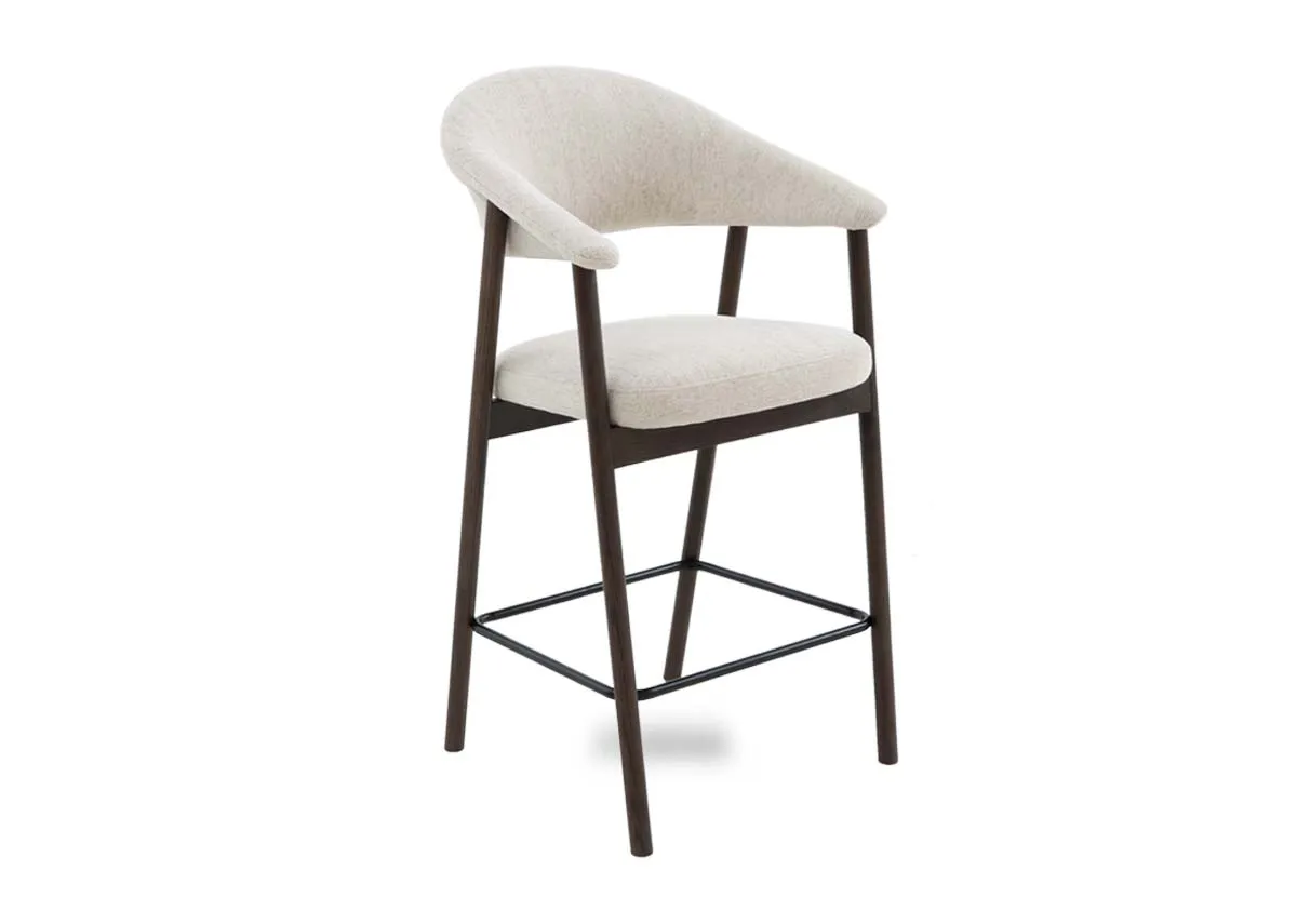 Brown Counter Bar Stool with Beige Fabric Seat - Elk