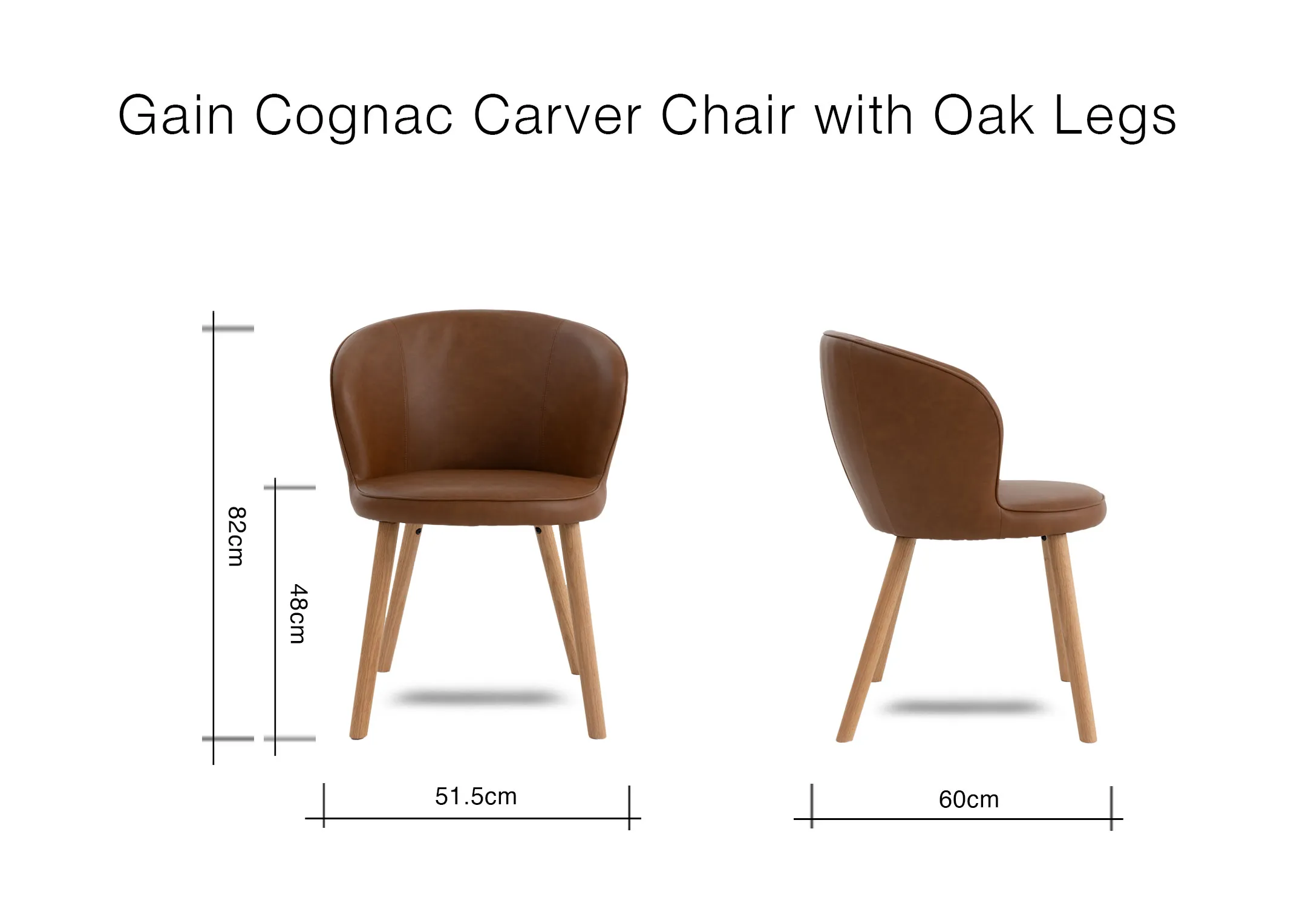 A dimension image of the Gain Carver chair with 51.5cm x 60cm x 82cm
