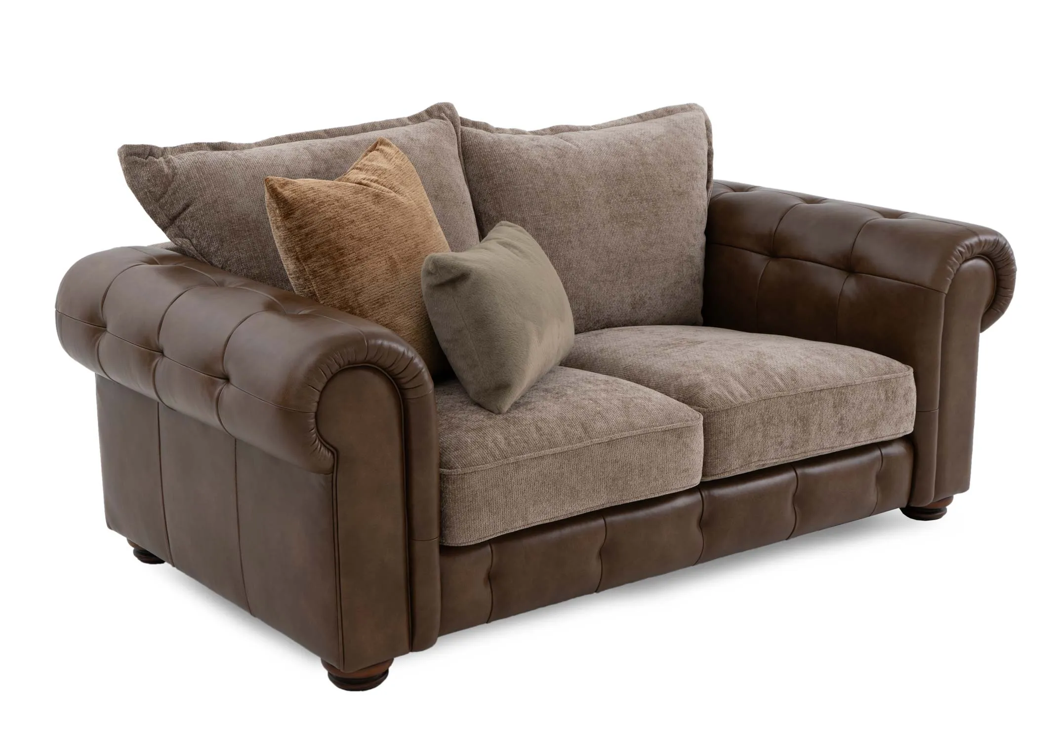 2 Seater Brown Fabric & Leather Sofa - Nepal