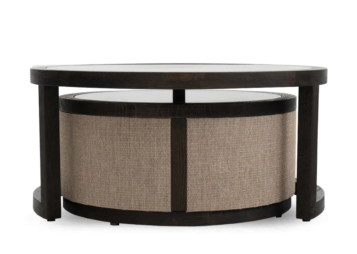 A dimension image of the Haven Nest of Coffee Tabale swith 80cm x 65cm W x 30cm - 38cm Height