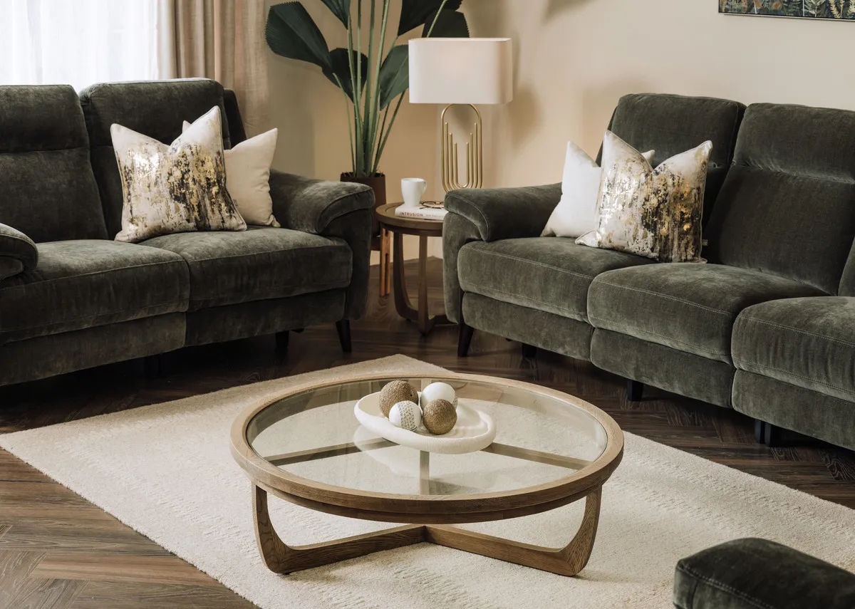 Oak & Glass Round Coffee Table - Alexis