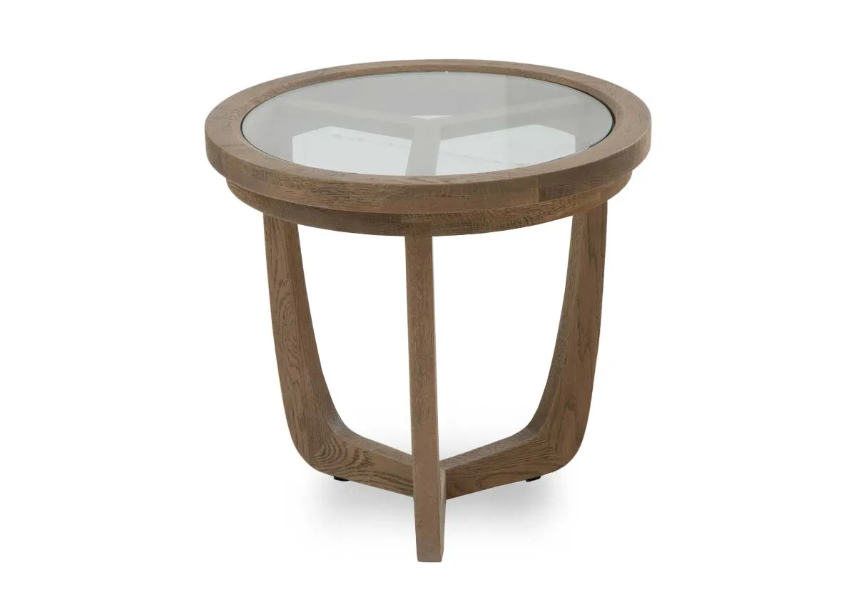 Oak & Glass Round Lamp Table - Alexis