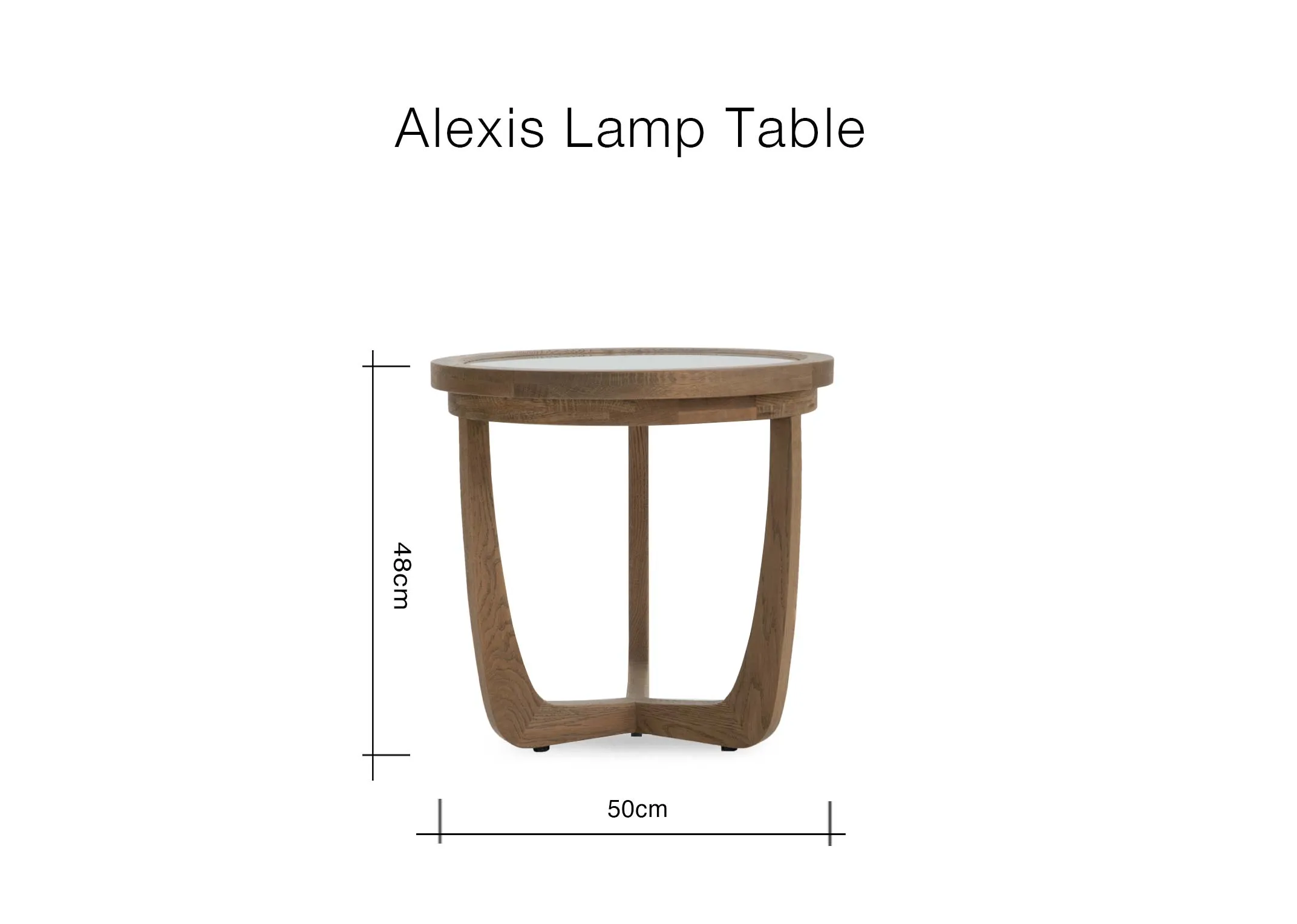 A dimension image of the Alexis lamp ntable with 50cm x 48cm