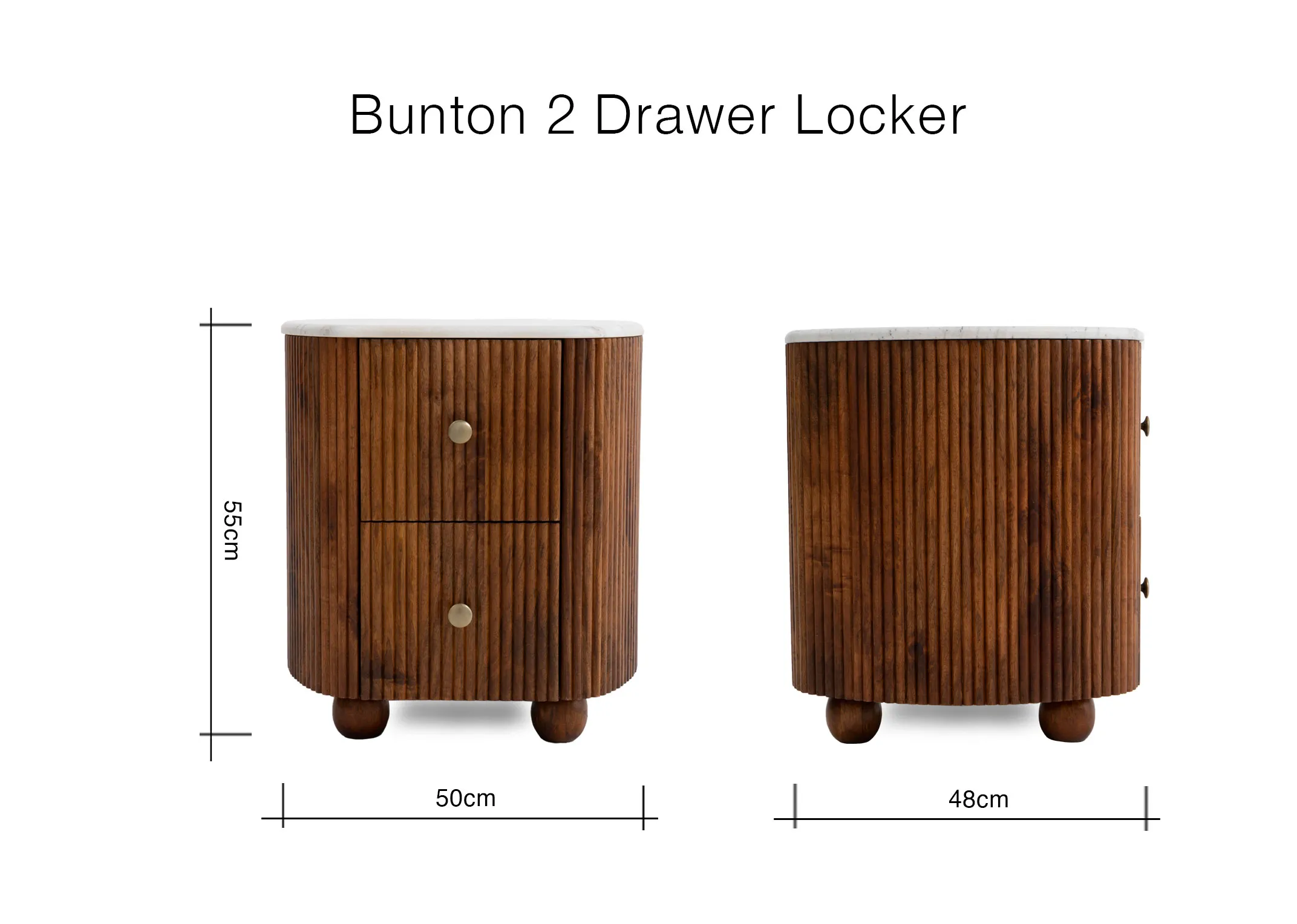 A dimension image of the Bunton Locker with 50cm x 48cm x 55cm