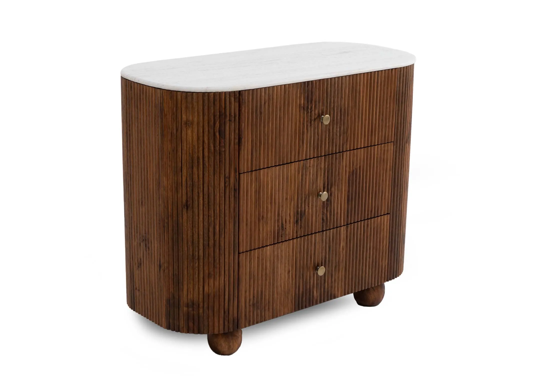 3 Drawer Fluted Mango & Marble Chest - Bunton