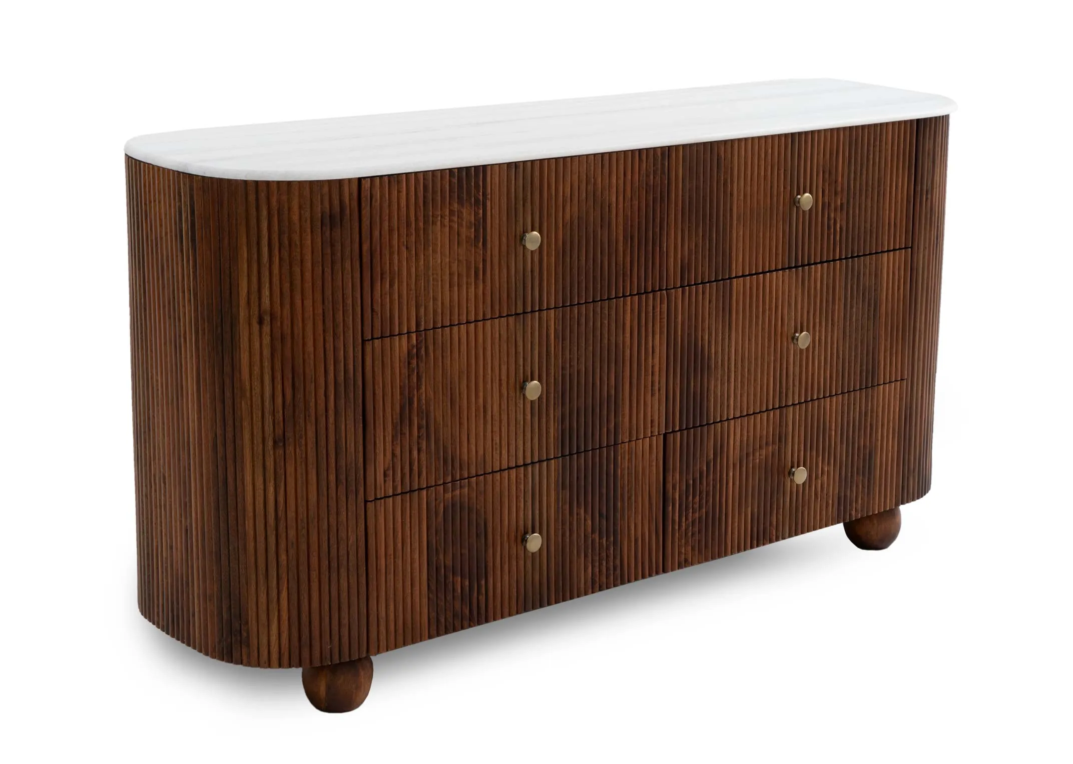 6 Drawer Fluted Mango & Marble Chest - Bunton