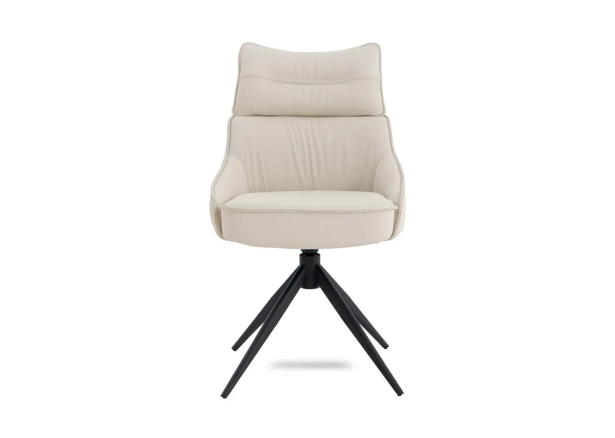 A cream swivel chair from EZ Livings Turin range. Front view of padded seat