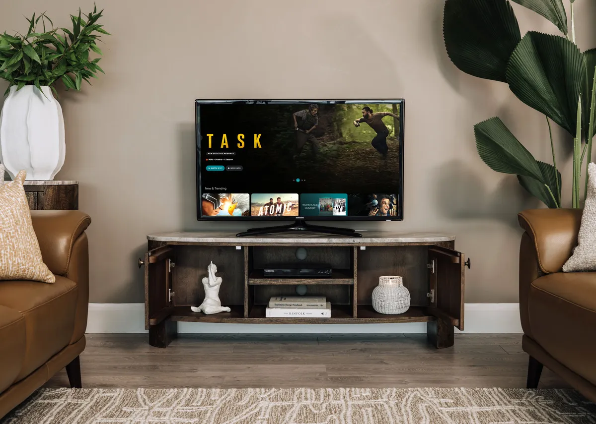 2 Door Brown Mango & Marble Top TV Unit - Eden