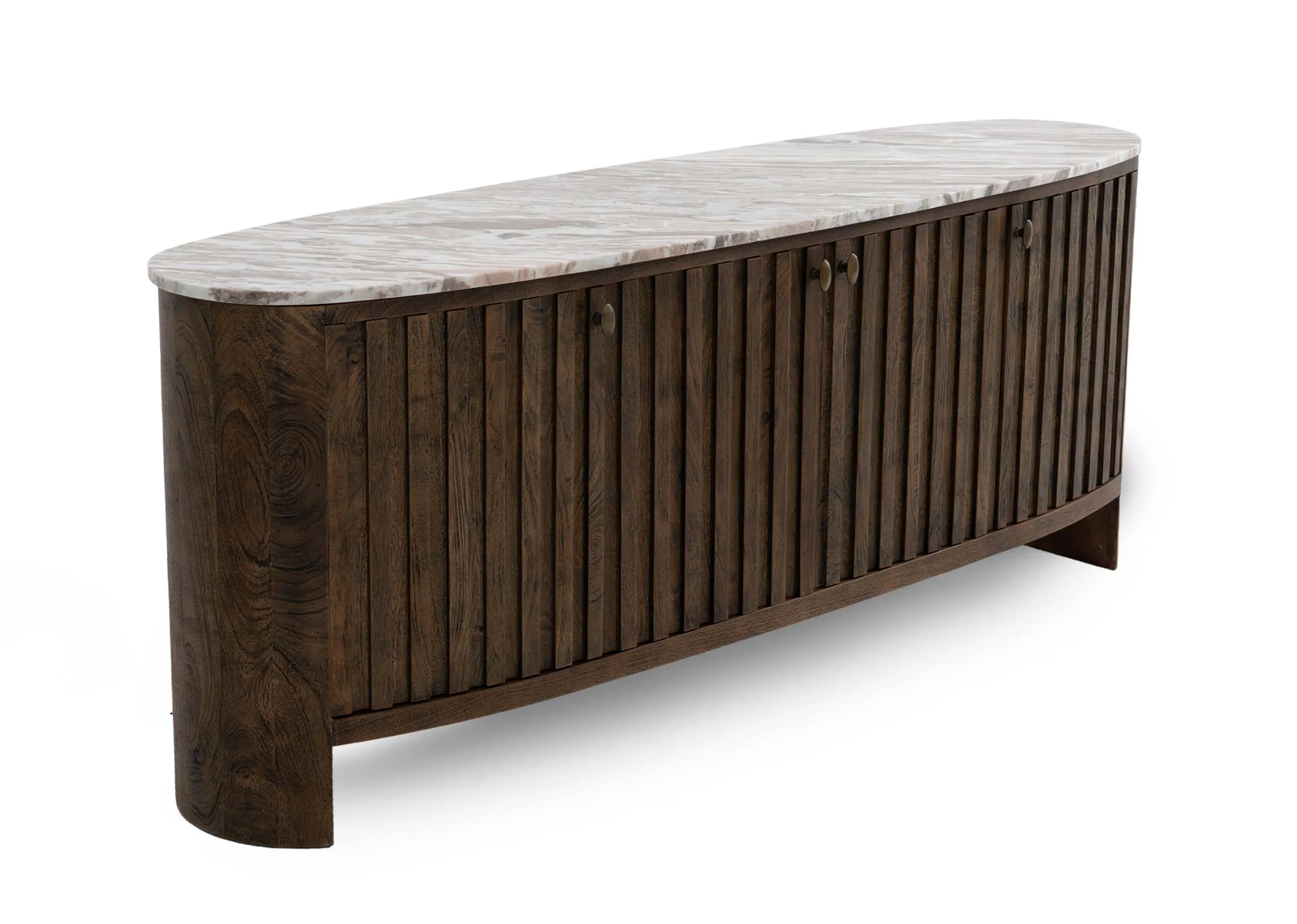 4 Door Brown Mango & Marble Top Sideboard - Eden