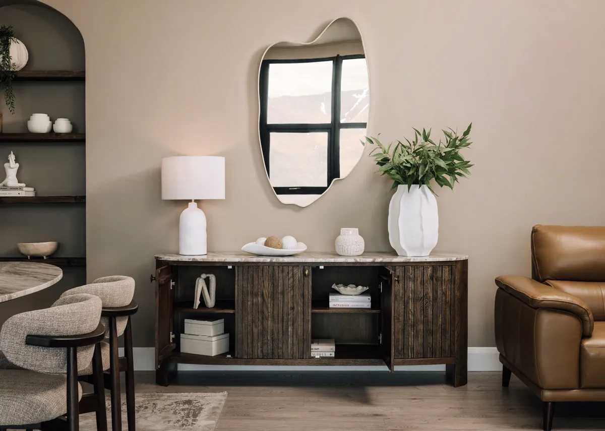 4 Door Brown Mango & Marble Top Sideboard - Eden