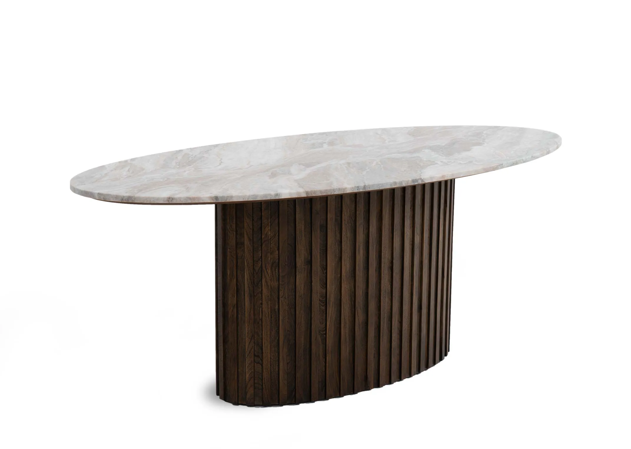 200cm Brown Mango & Marble Top Oval Dining Table - Eden